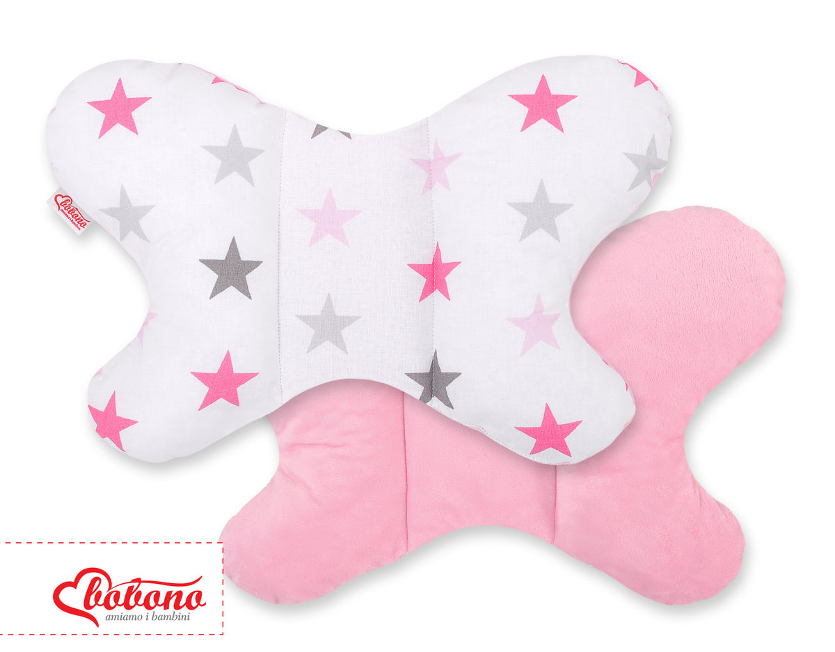 Double-sided anti shock cushion \"BUTTERFLY\" - grey-pink stars/pink