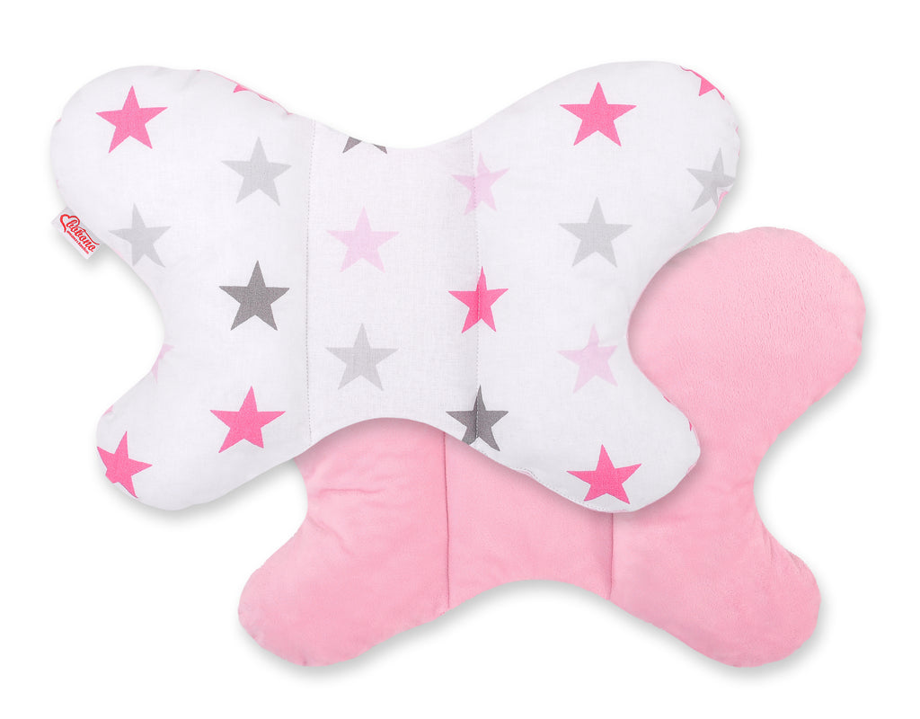 Double-sided anti shock cushion \"BUTTERFLY\" - grey-pink stars/pink