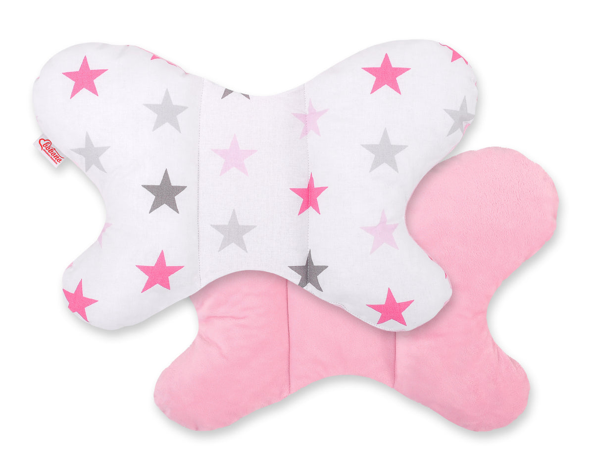 Double-sided anti shock cushion \"BUTTERFLY\" - grey-pink stars/pink