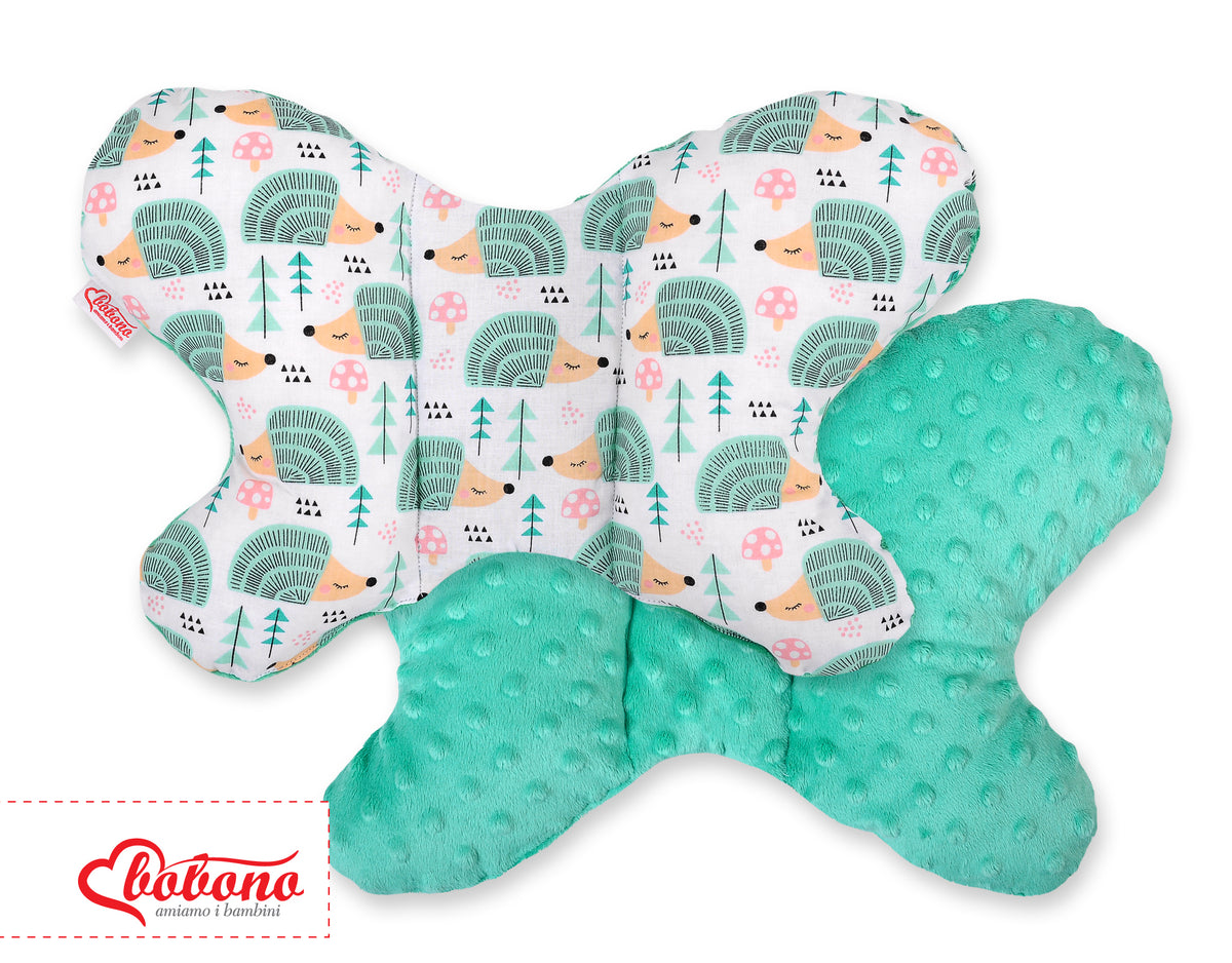 Double-sided anti shock cushion \"BUTTERFLY\" - hedgehogs mint/mint