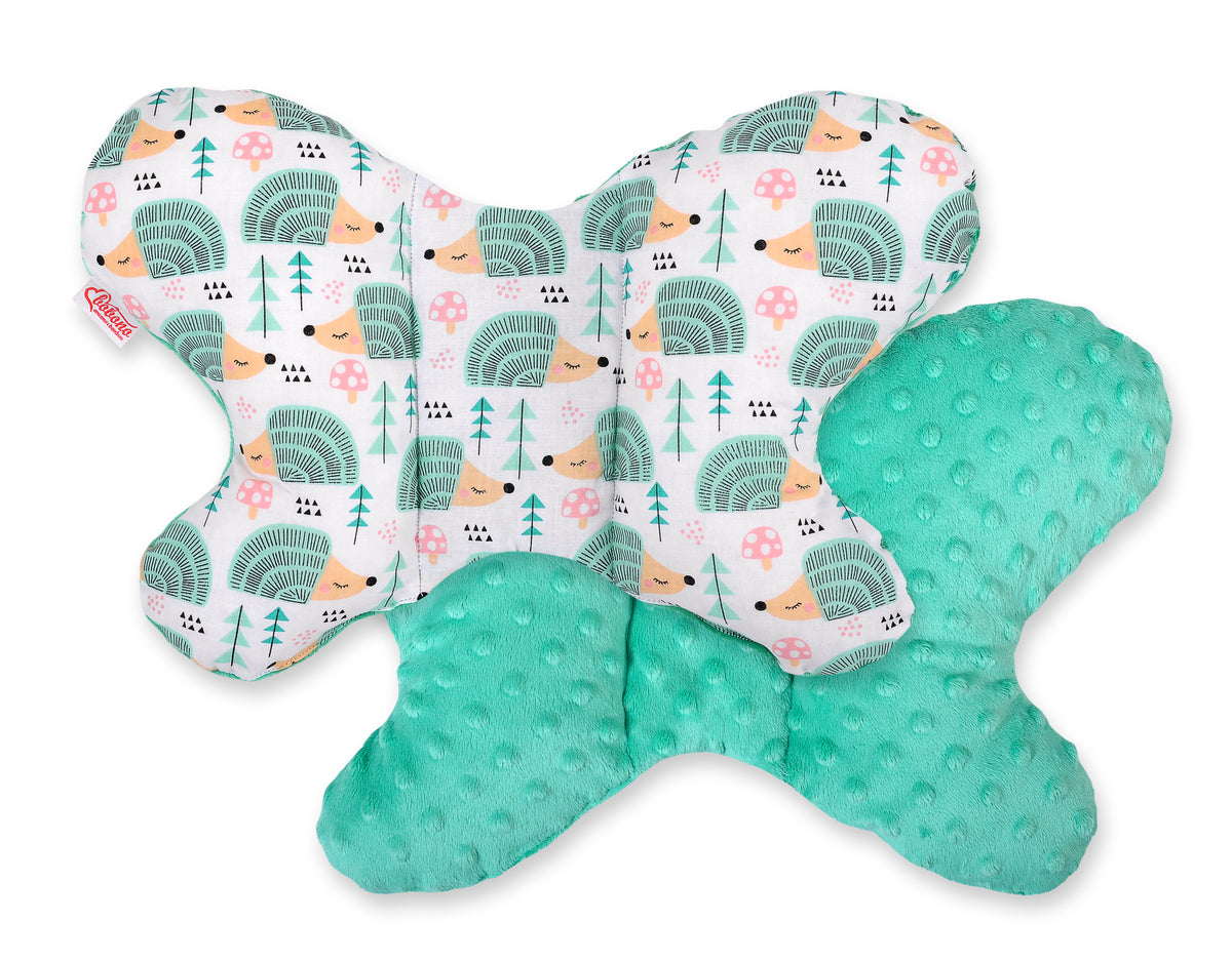 Double-sided anti shock cushion \"BUTTERFLY\" - hedgehogs mint/mint