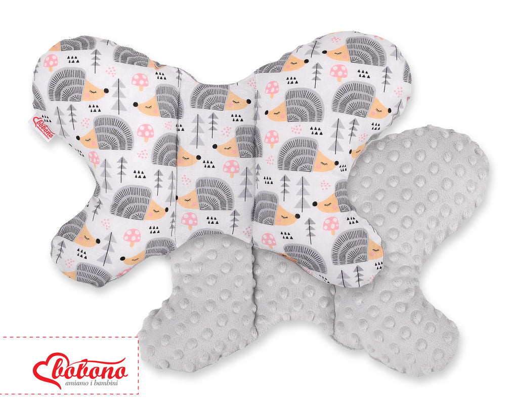 Double-sided anti shock cushion \"BUTTERFLY\" - hedgehogs gray/gray