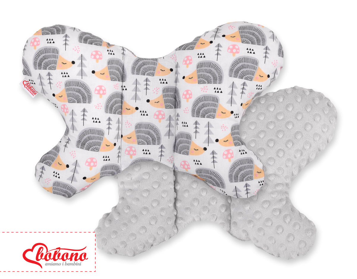Double-sided anti shock cushion \"BUTTERFLY\" - hedgehogs gray/gray