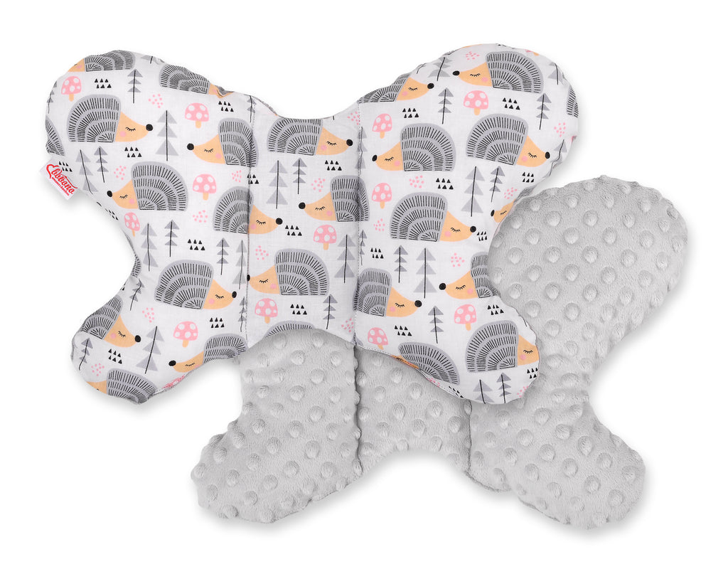 Double-sided anti shock cushion \"BUTTERFLY\" - hedgehogs gray/gray