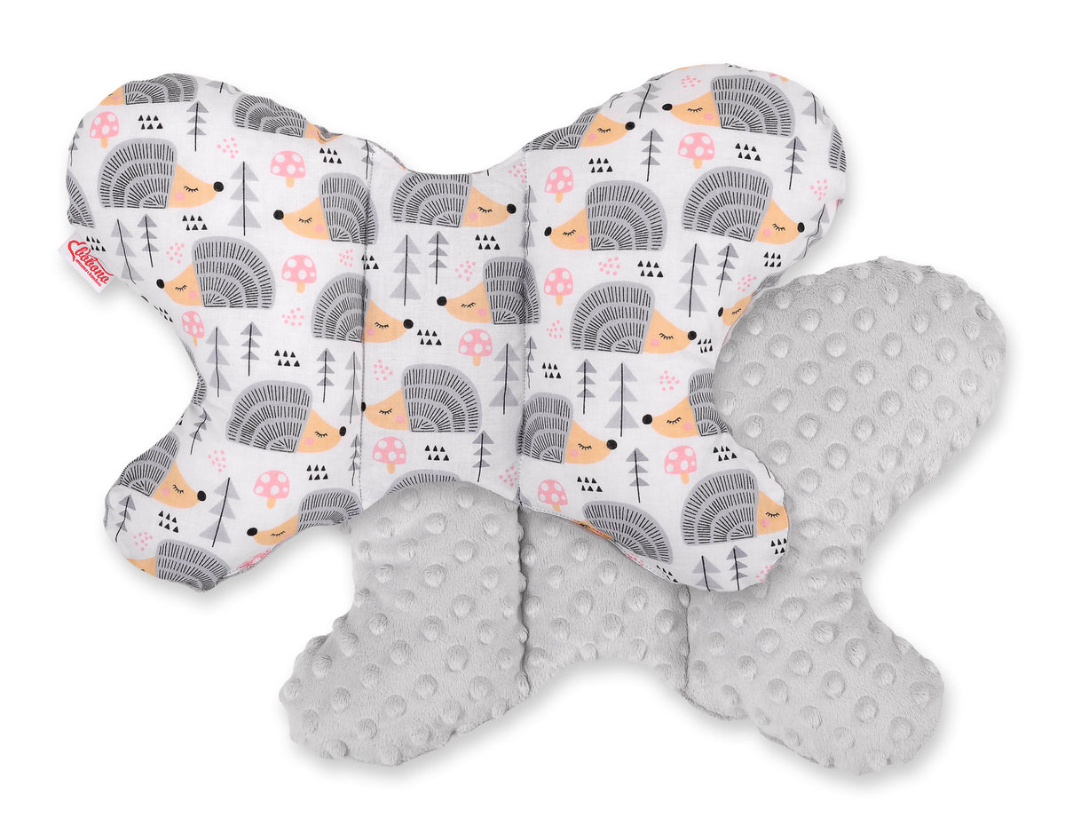 Double-sided anti shock cushion \"BUTTERFLY\" - hedgehogs gray/gray