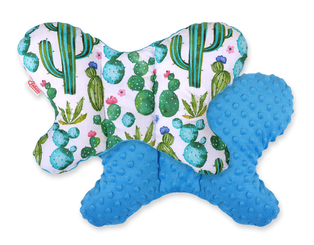 Double-sided anti shock cushion \"BUTTERFLY\" - cactus/turquoise