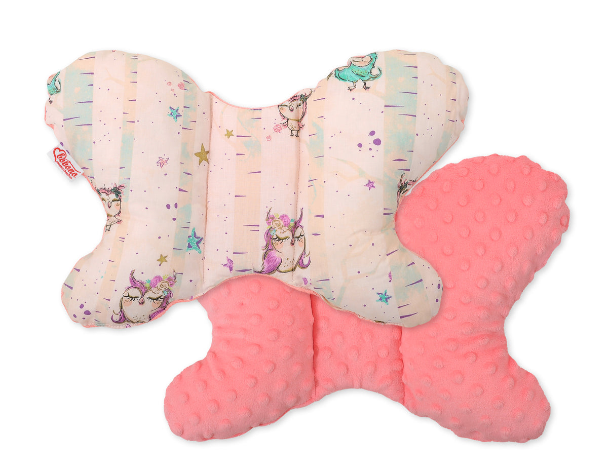 Double-sided anti shock cushion \"BUTTERFLY\" - owls cream-mint