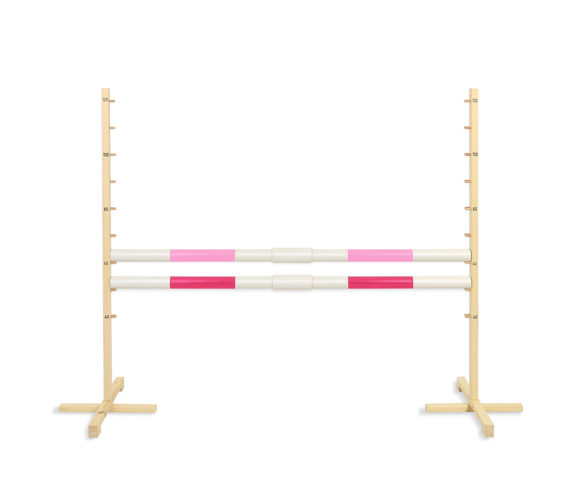 Jumping obstacle for Hobby Horse 160 cm, h-120 cm, with two bars - light pink and pink