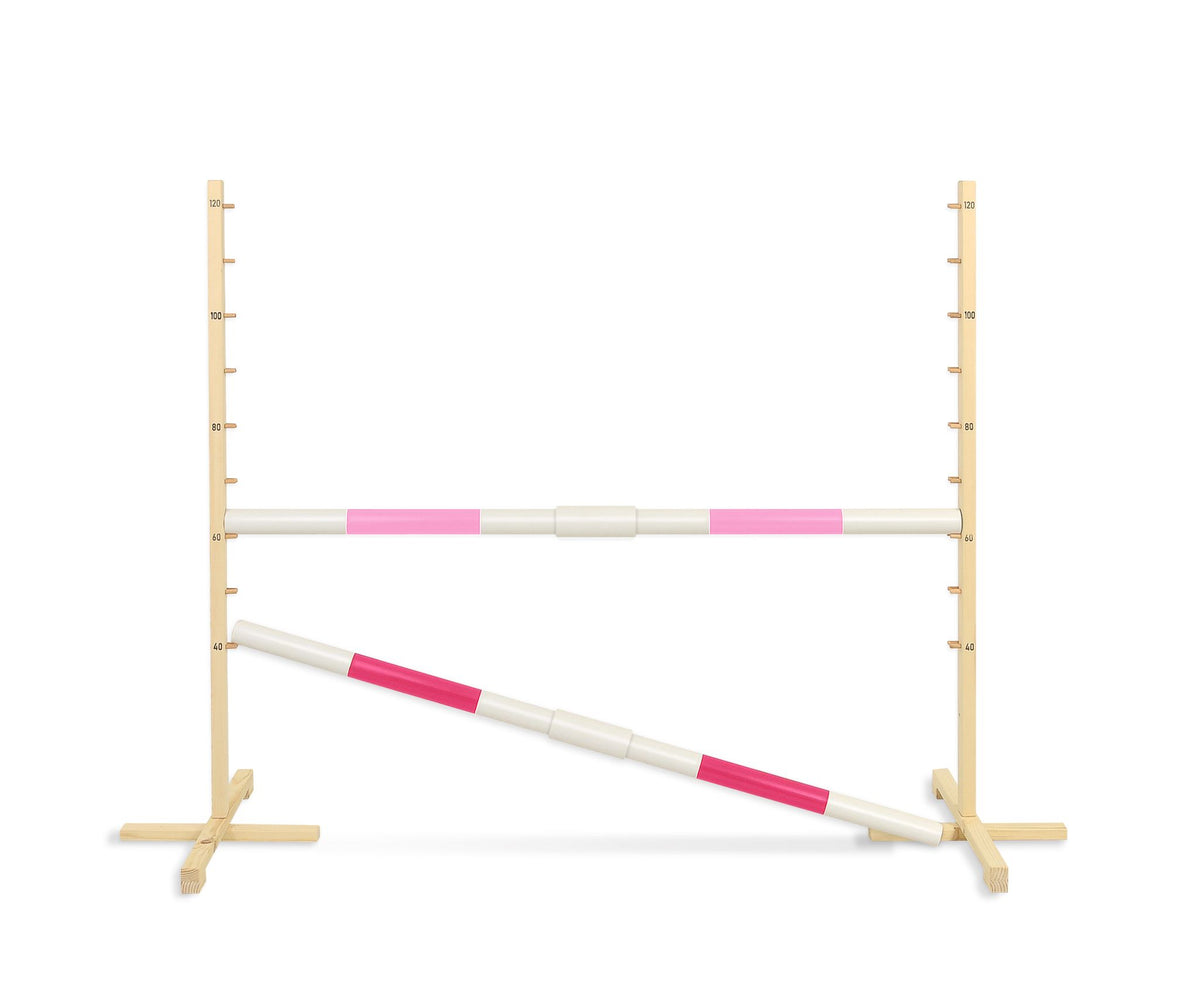 Jumping obstacle for Hobby Horse 160 cm, h-120 cm, with two bars - light pink and pink