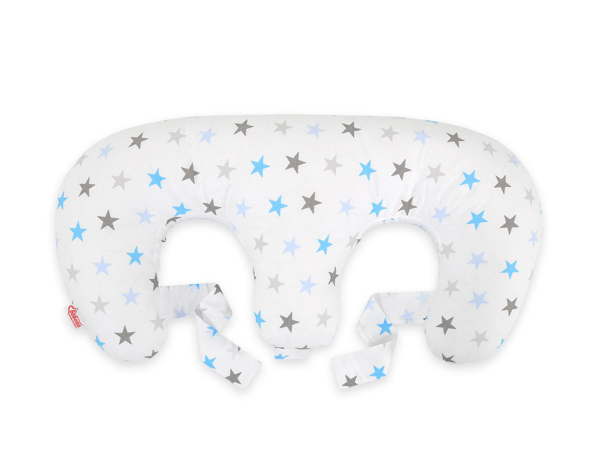 Replacement Cover for Bobono Twin Nursing Pillow – 100% Cotton - Grey-blue stars