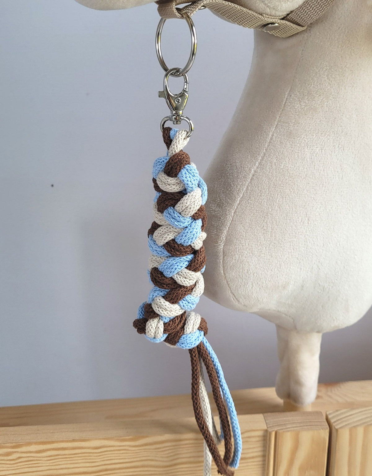 Tether for Hobby Horse made of double - blue/light beige/brown