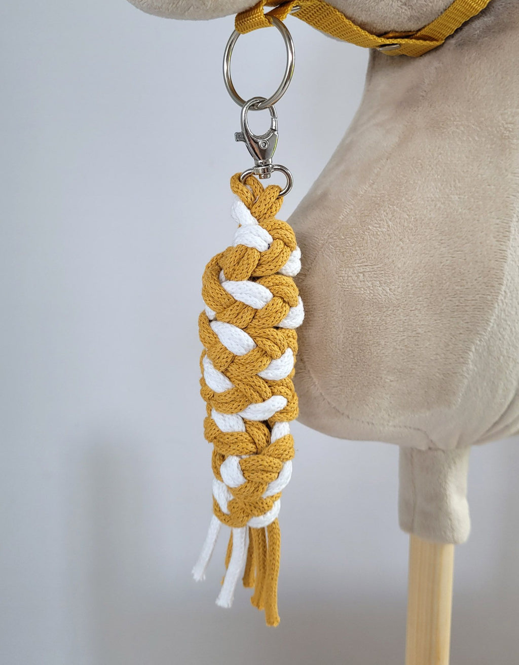 Set for Hobby Horse: the halter A3 with white furry + Tether made of cord - white-honey yellow