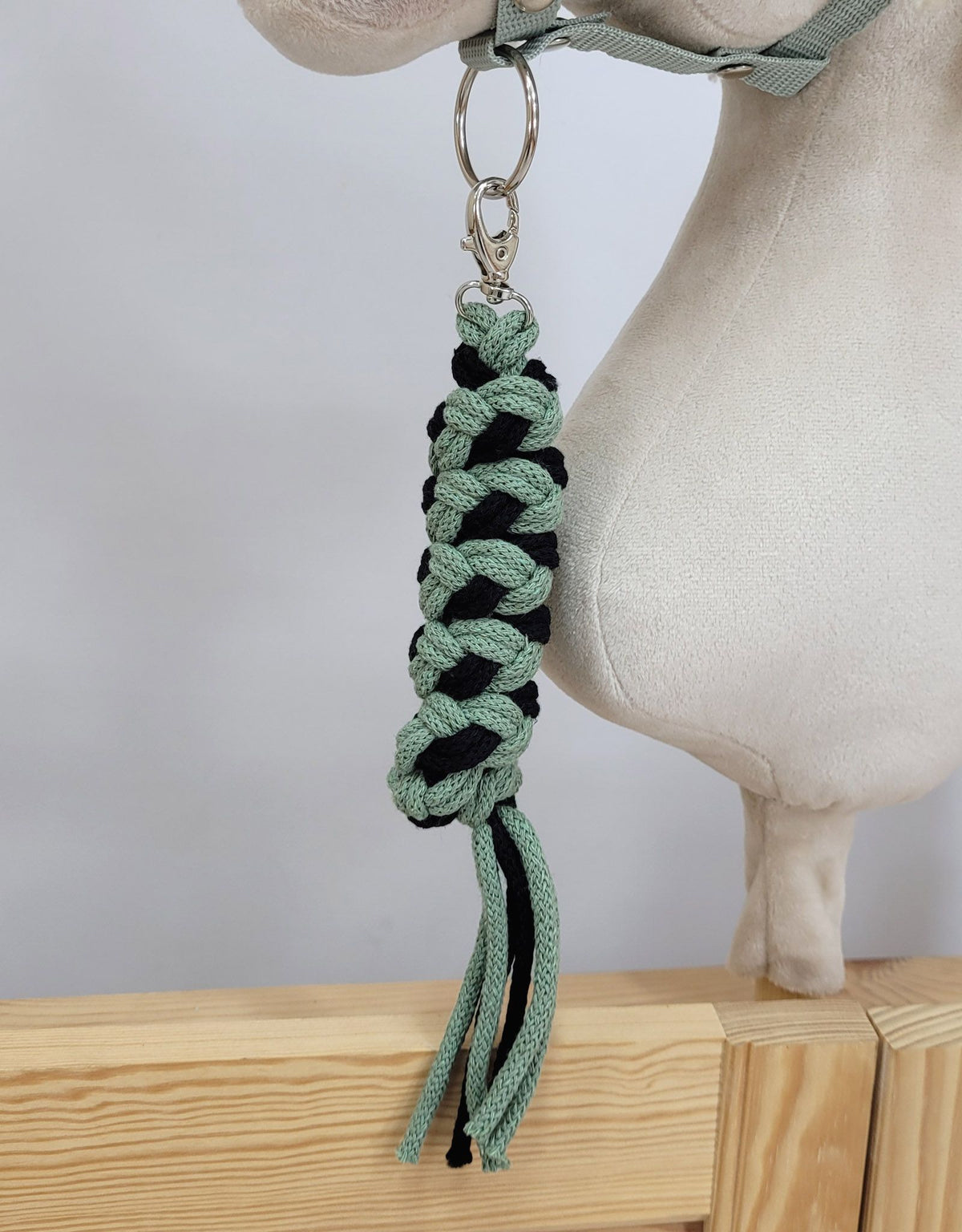Tether for Hobby Horse made of double-twine cord - black- sage