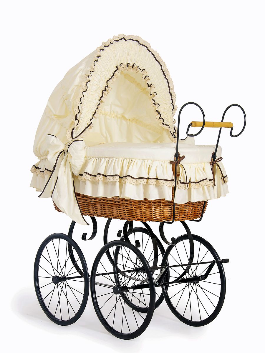 Moses Basket Wicker hood crib Retro wicker crib Emma - natural + cream bedding