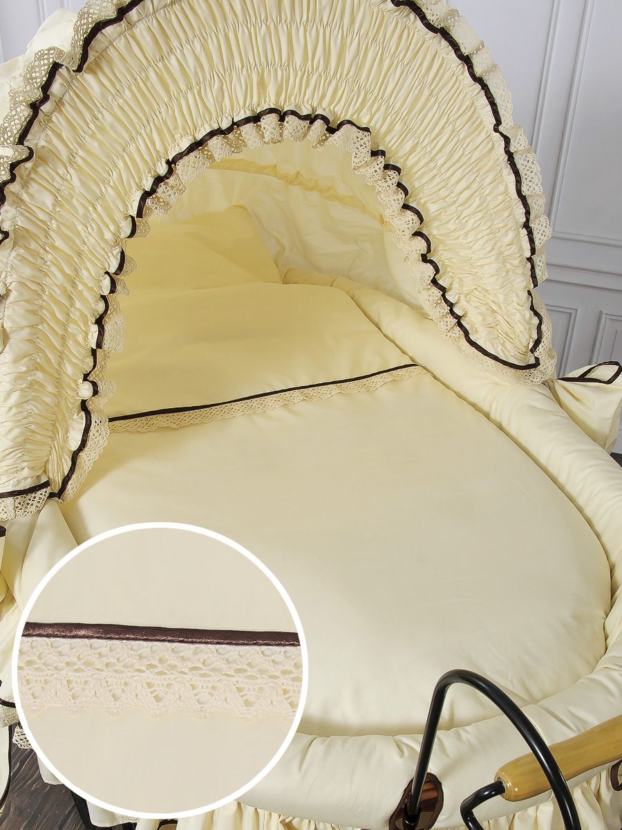Moses Basket Wicker hood crib Retro wicker crib Emma - natural + cream bedding