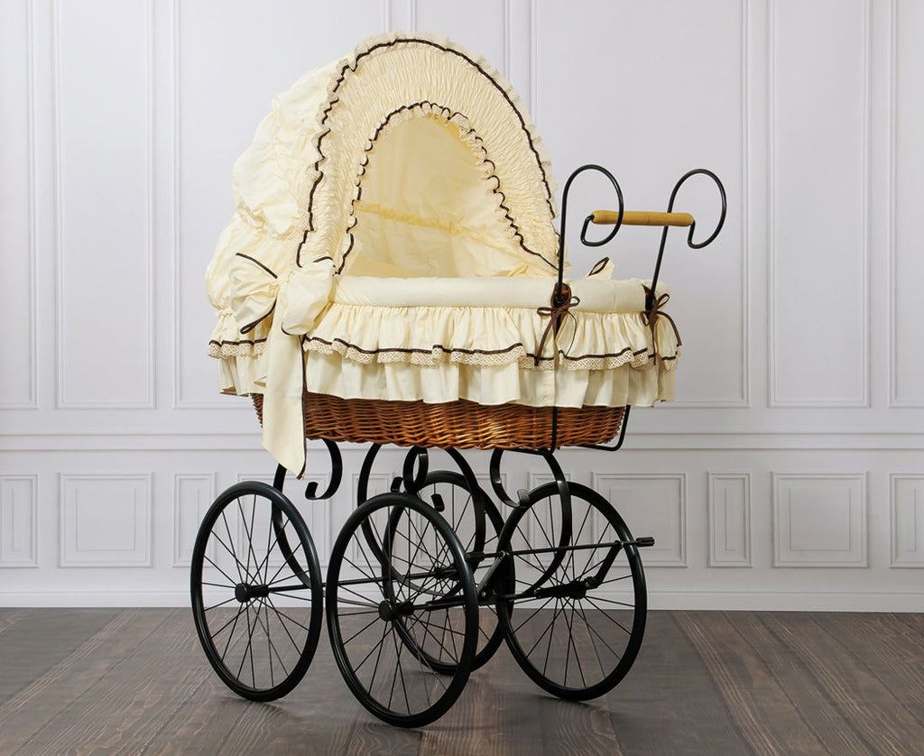 Moses Basket Wicker hood crib Retro wicker crib Emma - natural + cream bedding