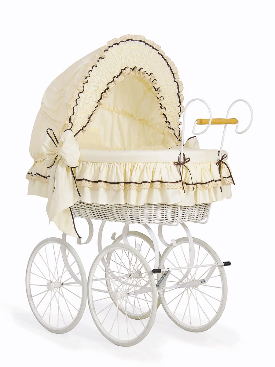 Moses Basket Wicker hood crib Retro wicker crib Emma - white + cream bedding