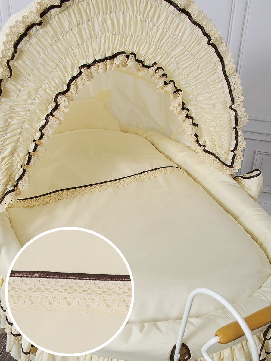 Moses Basket Wicker hood crib Retro wicker crib Emma - white + cream bedding