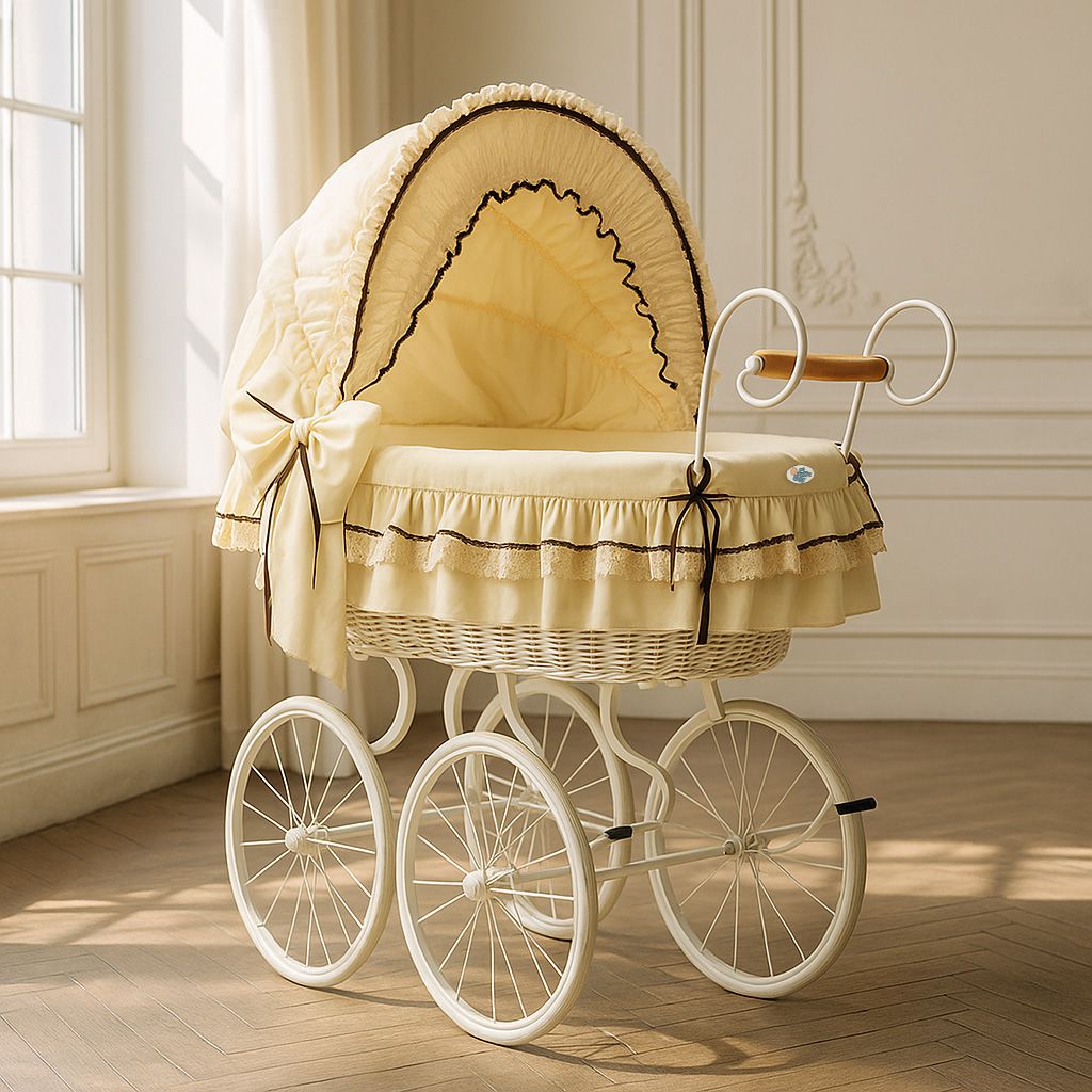 Moses Basket Wicker hood crib Retro wicker crib Emma - white + cream bedding