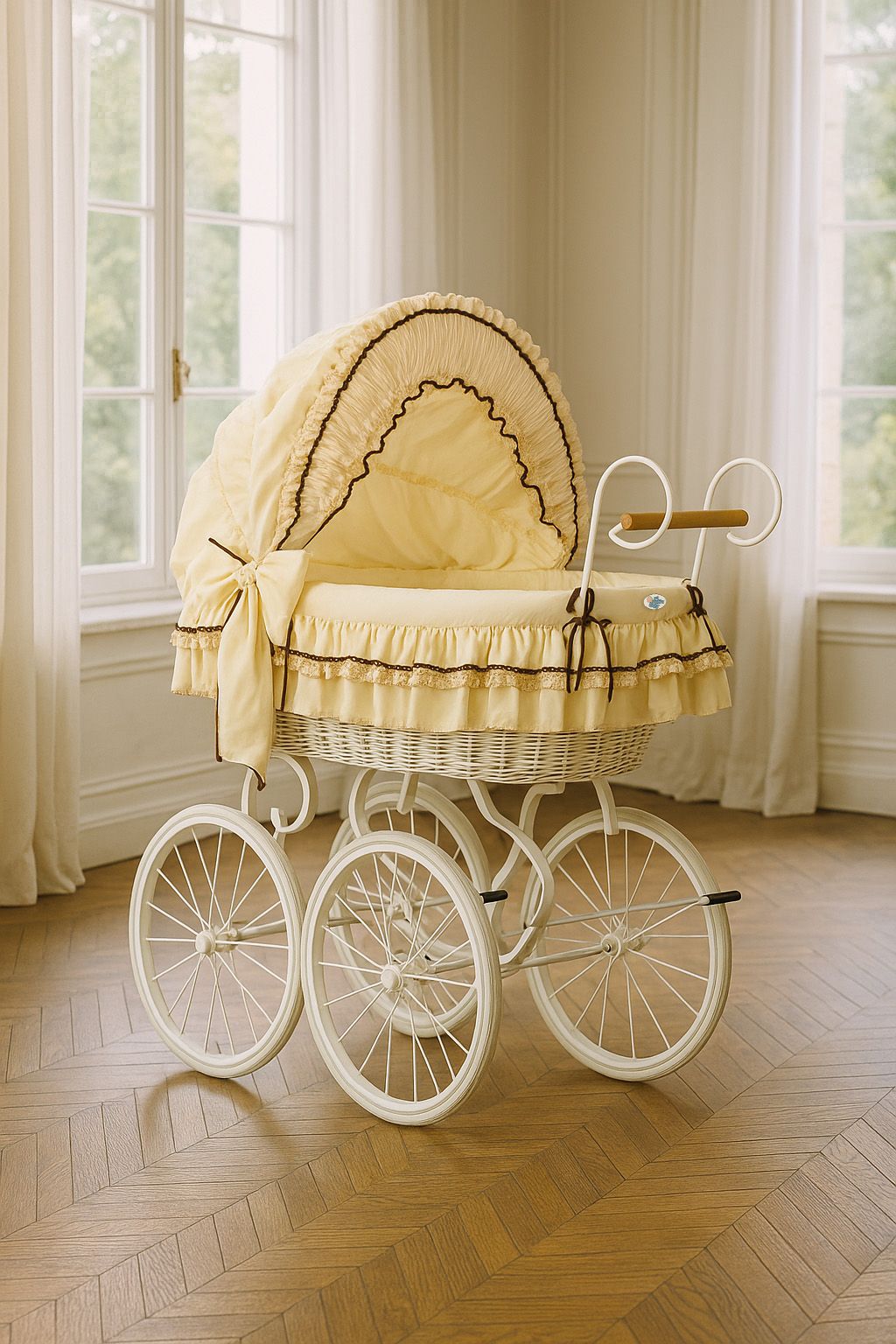 Moses Basket Wicker hood crib Retro wicker crib Emma - white + cream bedding