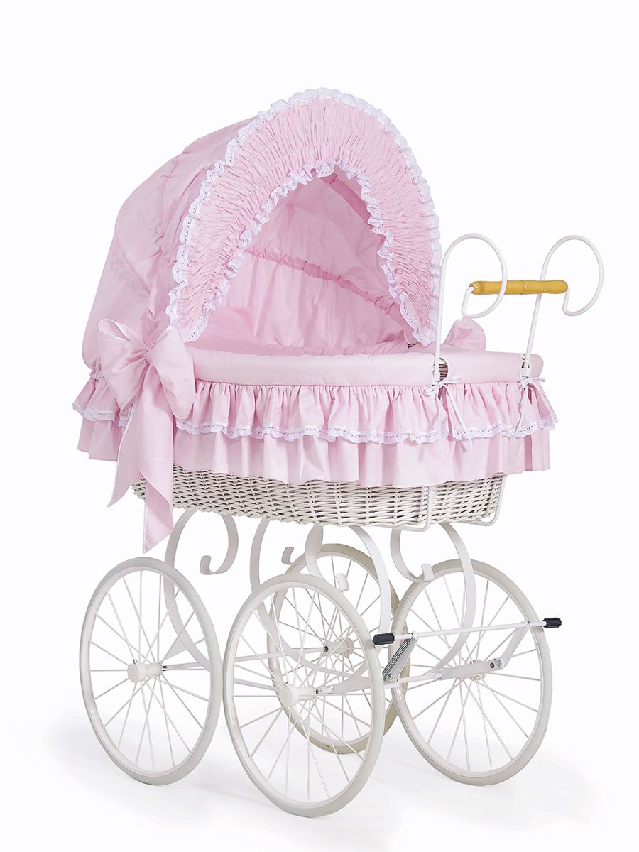 Moses Basket Wicker hood crib Retro wicker crib Victoria - white + pink bedding