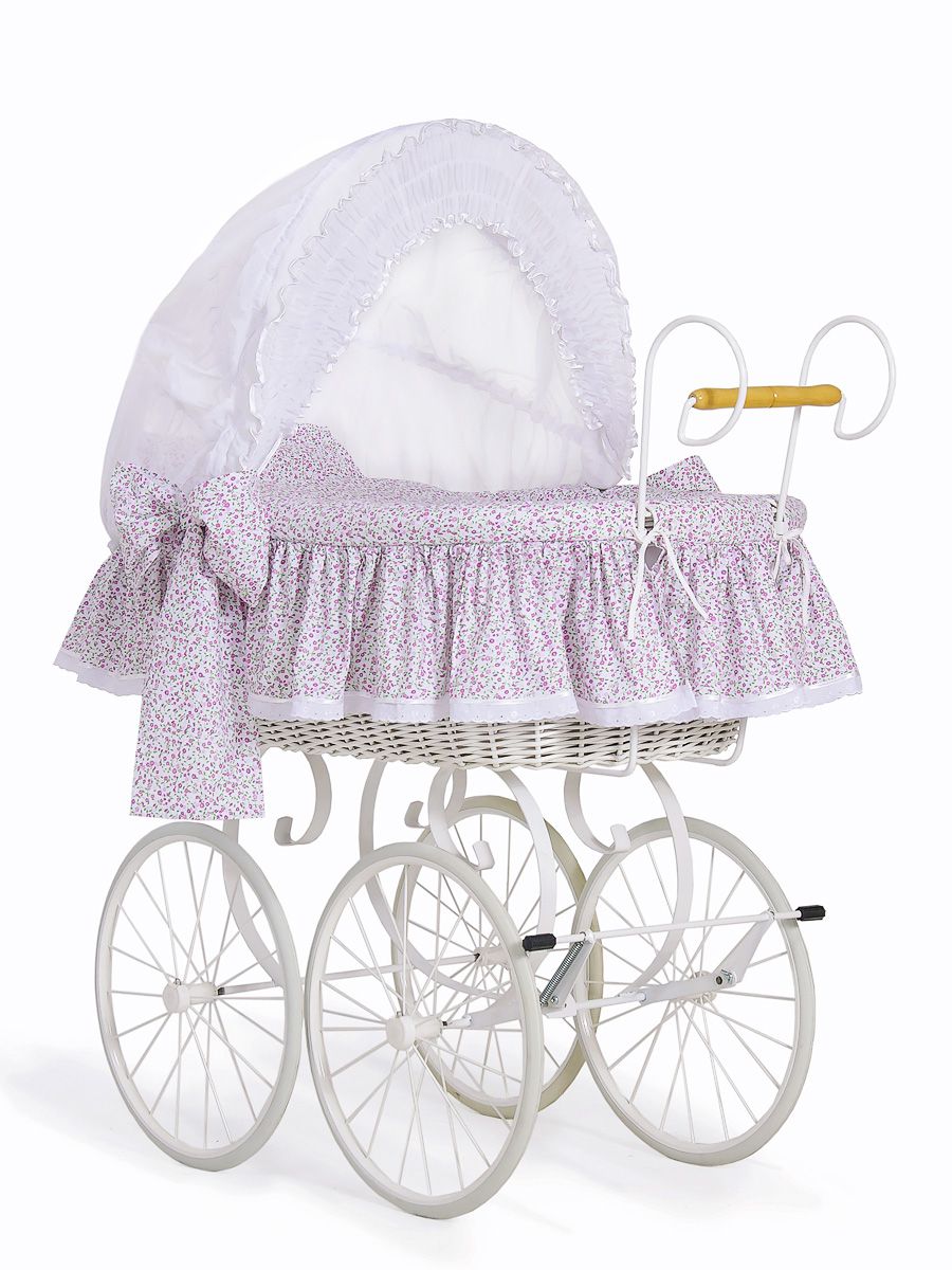 Moses Basket Wicker hood crib Retro wicker crib Jasmine - white + pink bedding