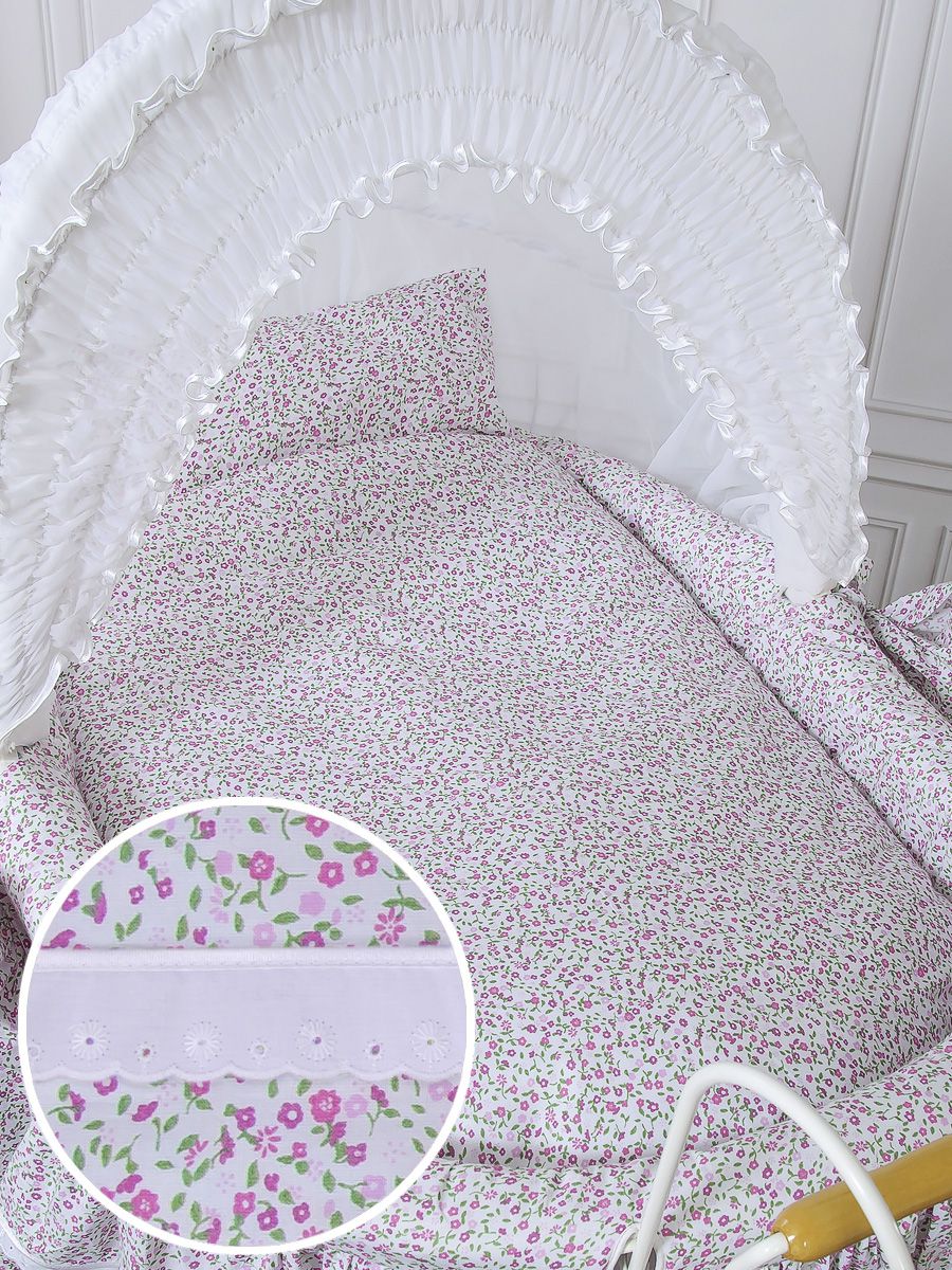 Moses Basket Wicker hood crib Retro wicker crib Jasmine - white + pink bedding