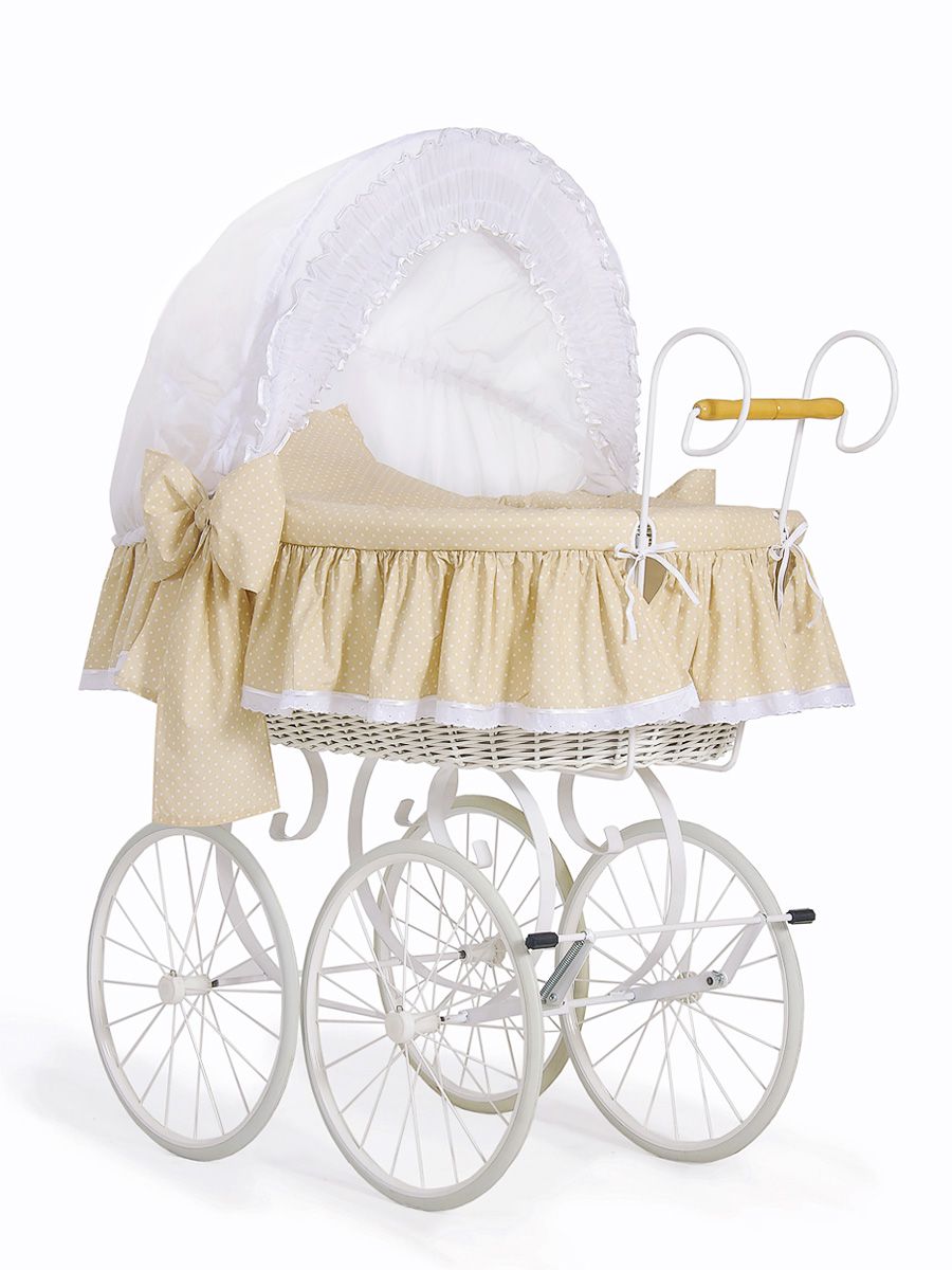 Moses Basket Wicker hood crib Retro wicker crib Christine - white + beige bedding
