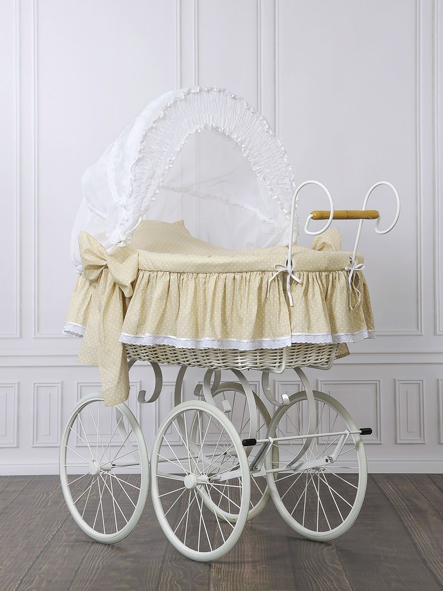 Moses Basket Wicker hood crib Retro wicker crib Christine - white + beige bedding