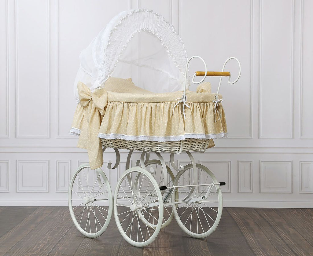 Moses Basket Wicker hood crib Retro wicker crib Christine - white + beige bedding