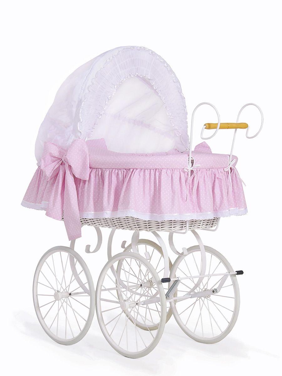 Moses Basket Wicker hood crib Retro wicker crib Christine - white + pink bedding