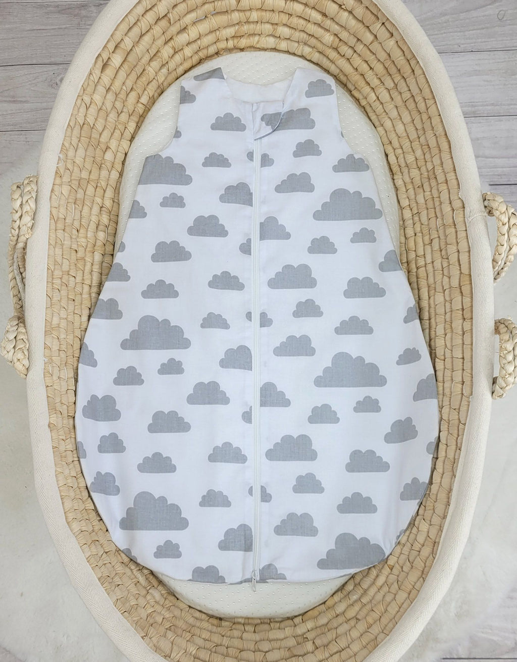 Cotton baby sleeping bag S 0-6 months for summer TOG 1.0 - grey clouds
