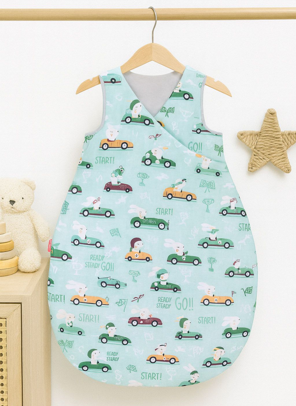 Cotton sleeping bag for children, size M, 3-12 months, TOG 2.5, all-season - mint rabbits