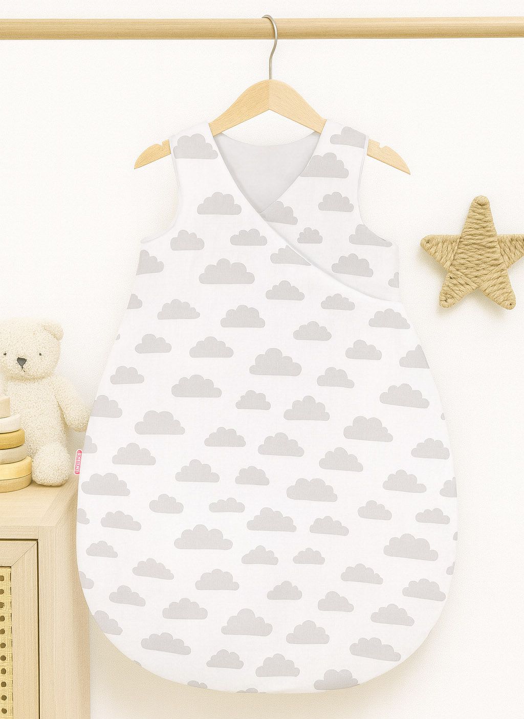 Cotton sleeping bag for children, size M, 3-12 months, TOG 2.5, all-season - clouds gray/gray