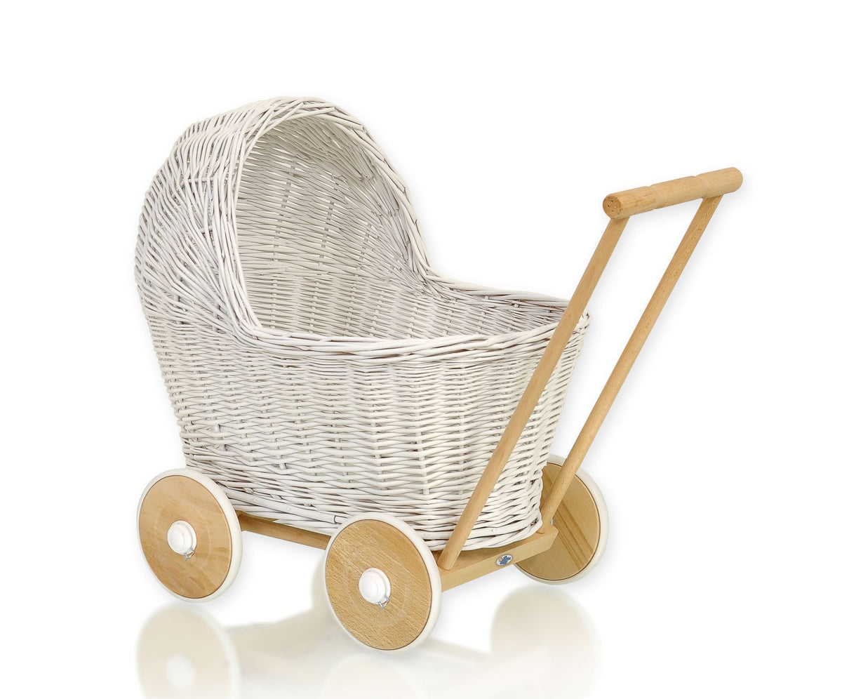 Wicker doll pushchair - white