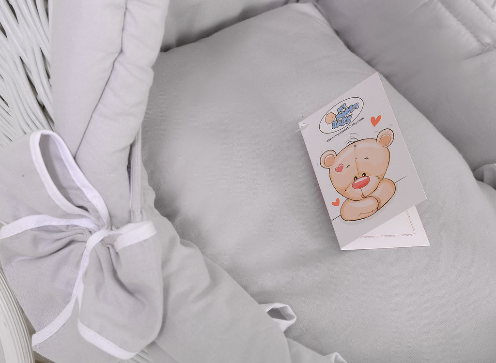 Wicker doll pushchairwhite with grey bedding and soft padding CHIARA