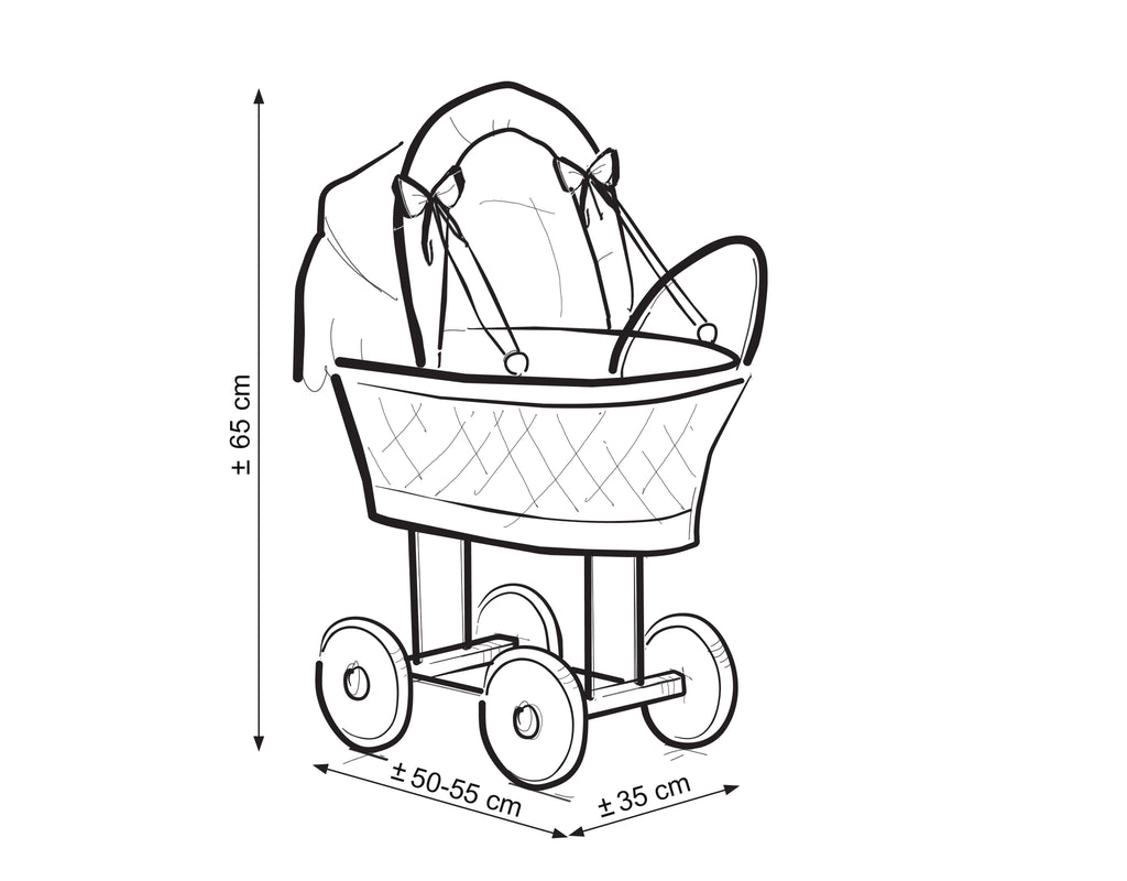 Wicker dolls' pram with lila bedding and padding VERONICA - natural
