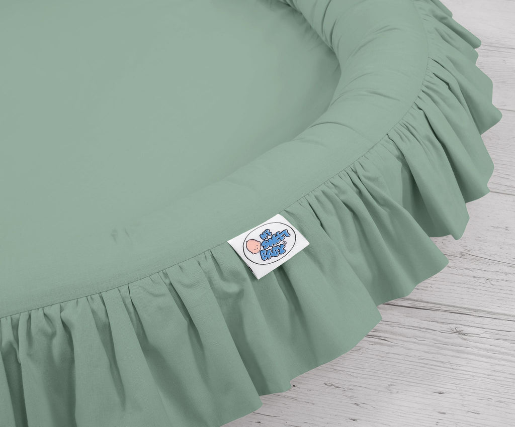Set: Hanging baldachin for children's room cotton + nest with flounce - pastel green