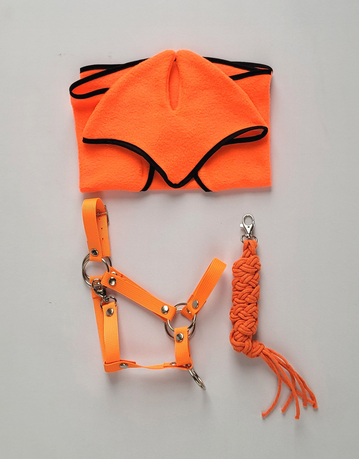 Set for Hobby Horse: the halter A3 + Tether made of cord - neon-orange