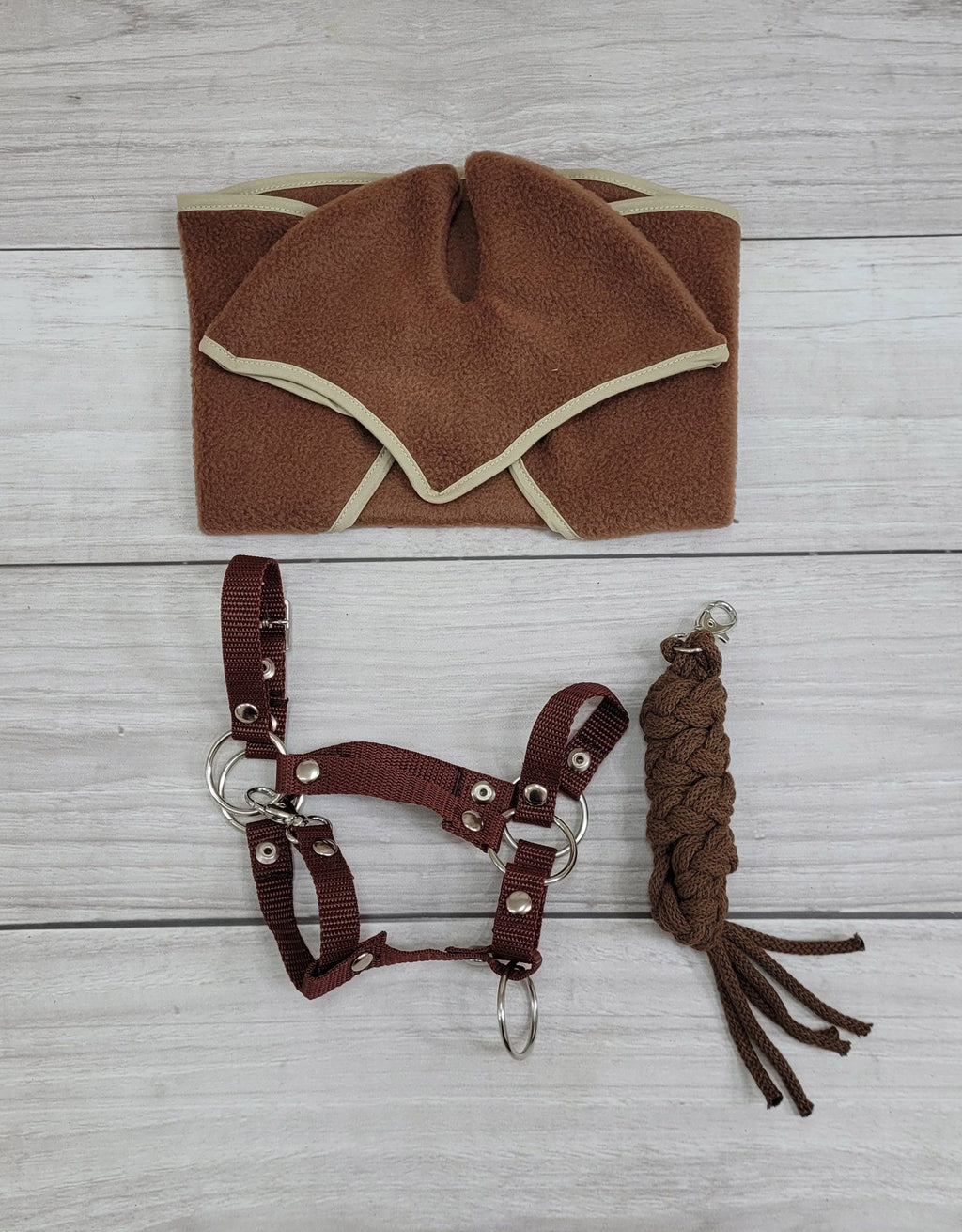 Set for Hobby Horse: the halter A3 + Tether made of cord - brown