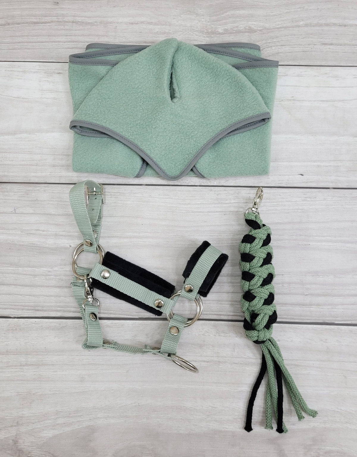 The adjustable halter for Hobby Horse A3 - sage with black furry