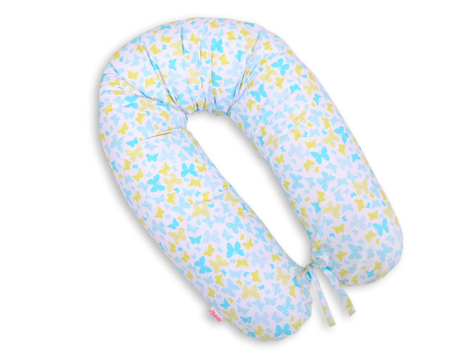 Cotton pillowcase for pregnancy pillow Longer - Blue butterflies